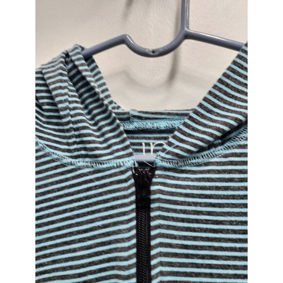 Lur Womens Lagenlook Hoodie Small Teal Navy Striped Full Zip 3/4 Sleeve - Picture 4 of 7